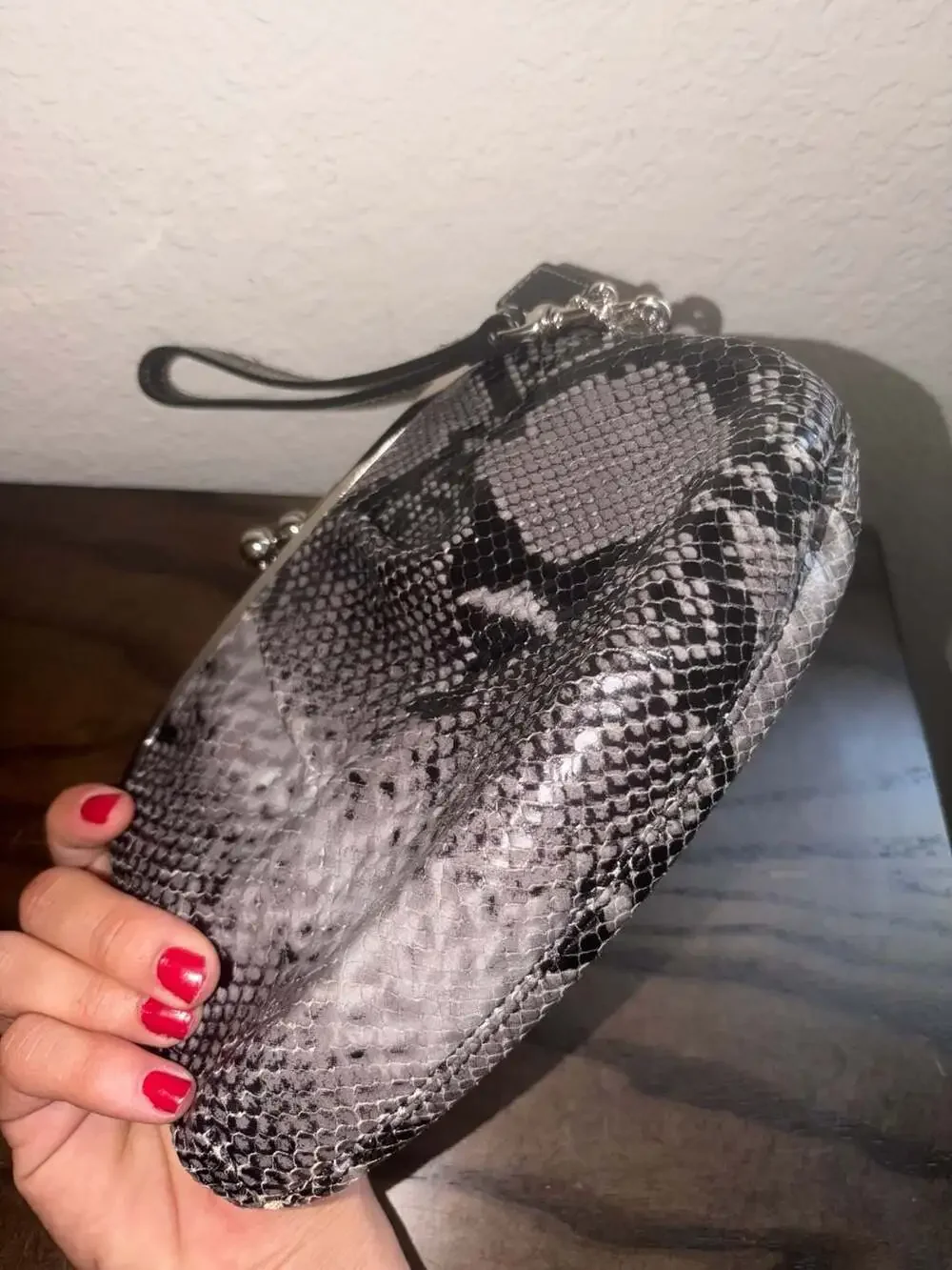 Coach Snakeskin Embossed Leather Kisslock Wristlet